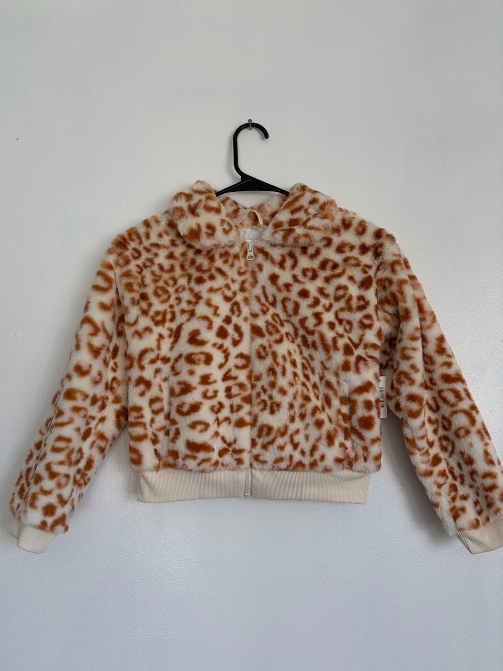 Leopard Print Faux Fur Zip Hoodie - Cream & Brown SO SOFT!